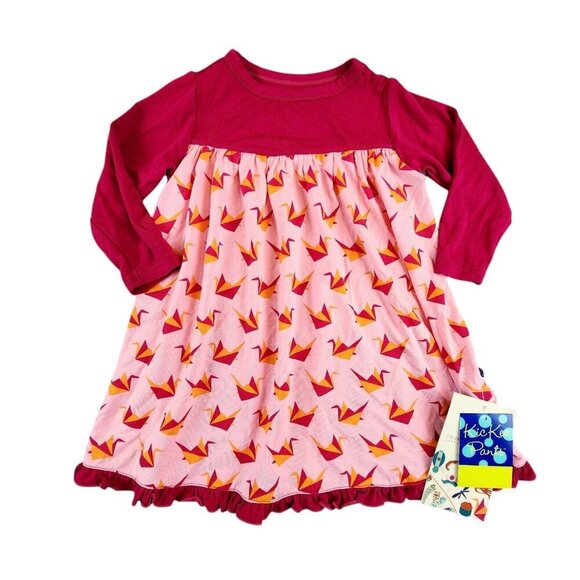 KicKee Pants Lotus Origami Crane Long Sleeve Classic Swing Dress 12-18 Months - Picture 1 of 11